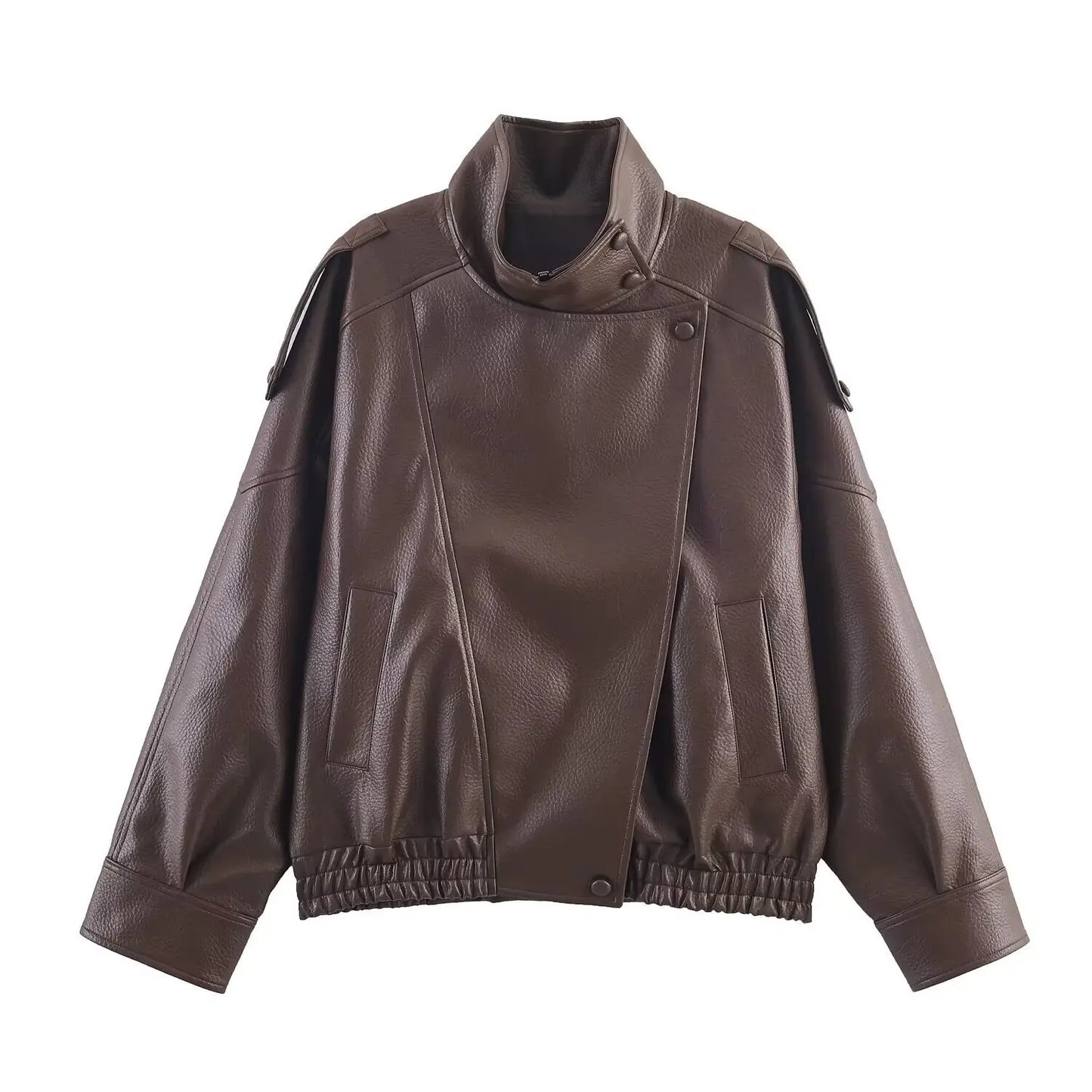 Premium Oversized Faux Leather Jacket with Convertible Collar