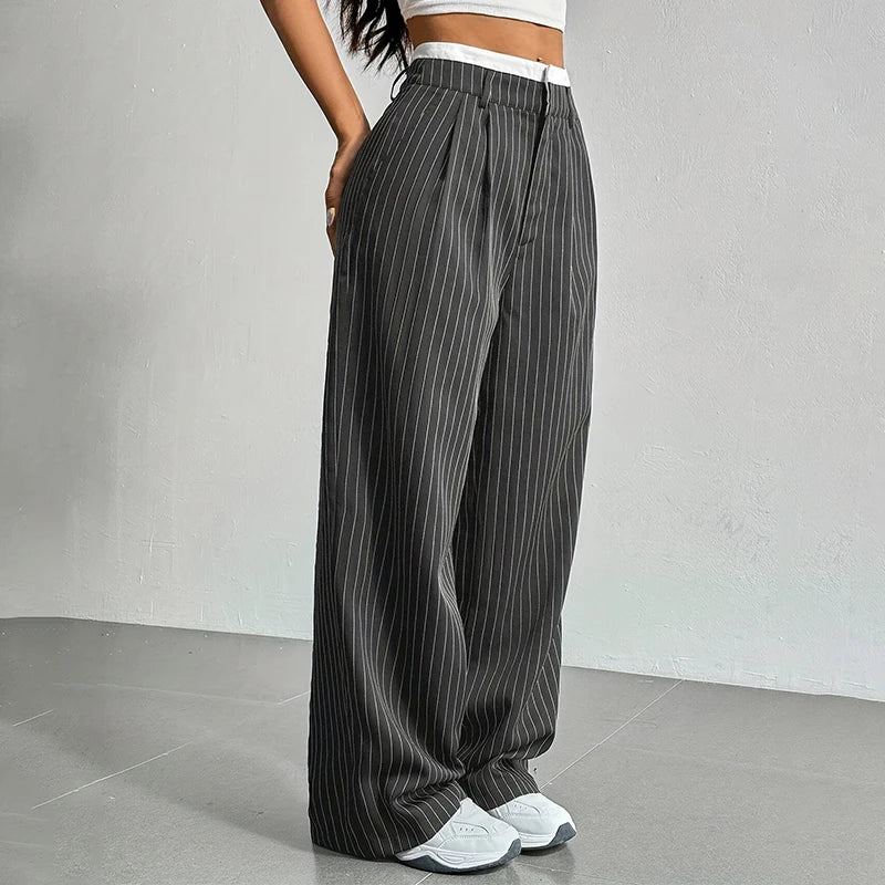 High-Waisted Pinstripe Wide-Leg Trousers