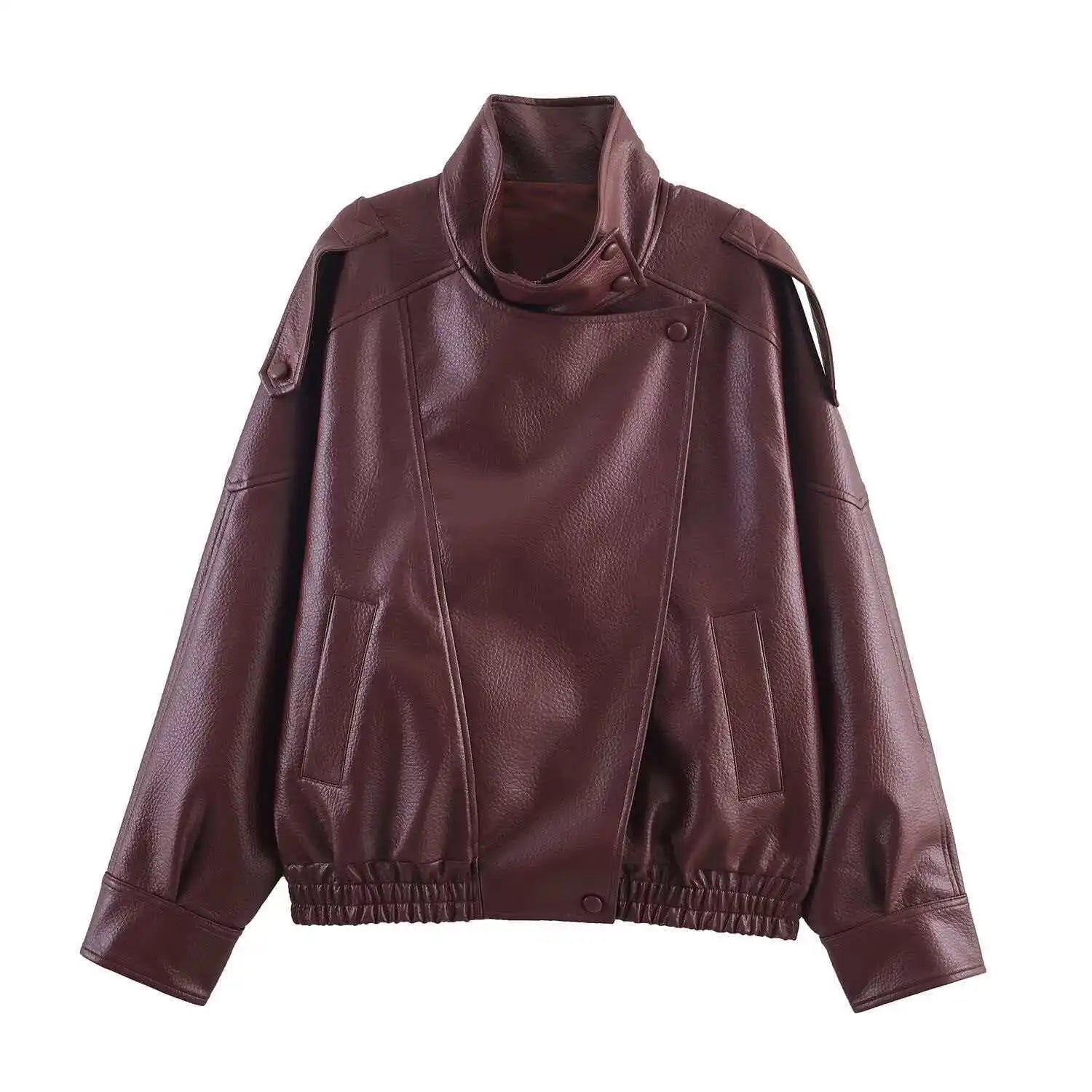 Premium Oversized Faux Leather Jacket with Convertible Collar