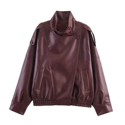 Premium Oversized Faux Leather Jacket with Convertible Collar
