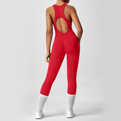 Fuchsia Ribbed Performance Zipper-Front One-Piece Unitard