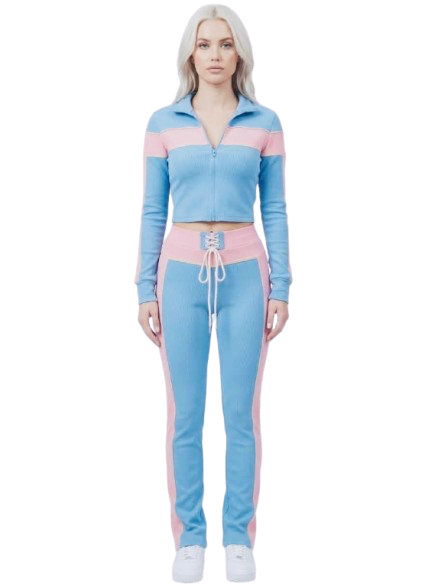 Color-Block Lace-Up Tracksuit Set