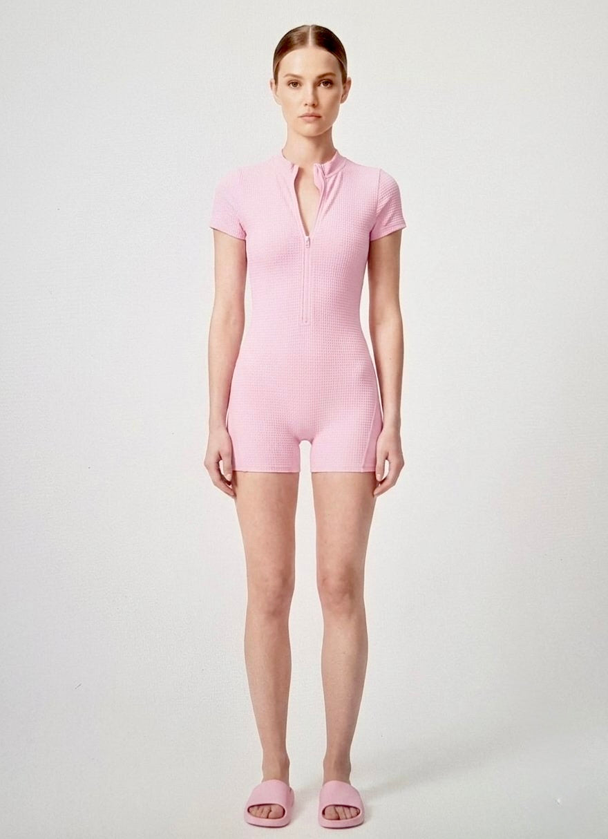 Cobalt Mock-Neck Short Sleeve Active Romper