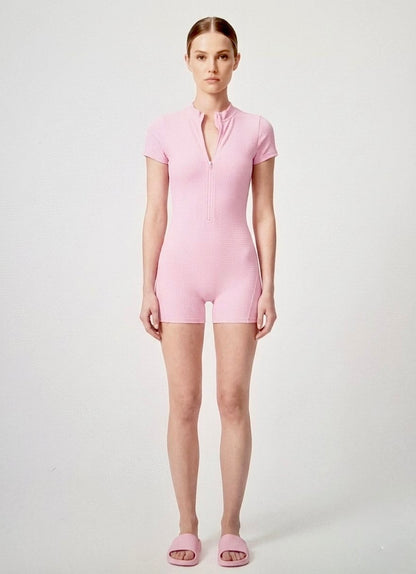 Cobalt Mock-Neck Short Sleeve Active Romper