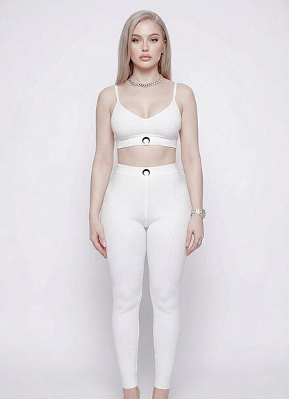 Aura Ribbed V-Neck Bra & High-Waist Leggings Activewear Set