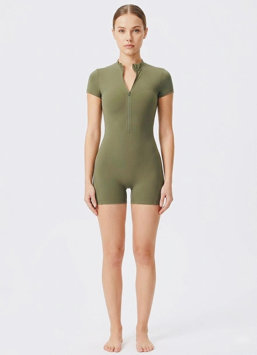 Cobalt Mock-Neck Short Sleeve Active Romper