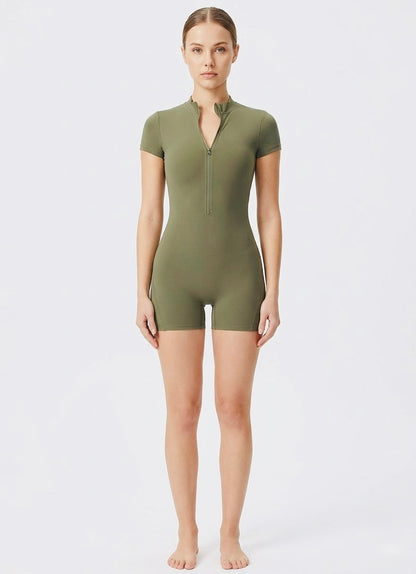 Cobalt Mock-Neck Short Sleeve Active Romper
