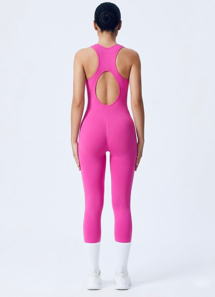 Fuchsia Ribbed Performance Zipper-Front One-Piece Unitard