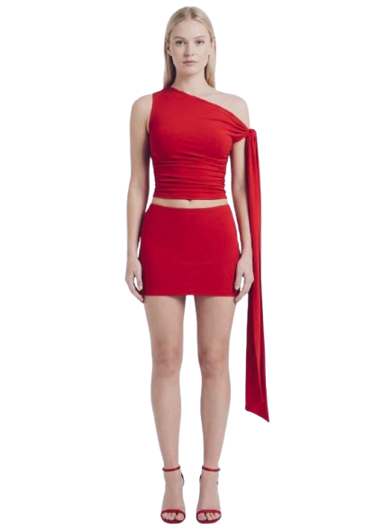 carlett One-Shoulder Co-ord Set in Crimson