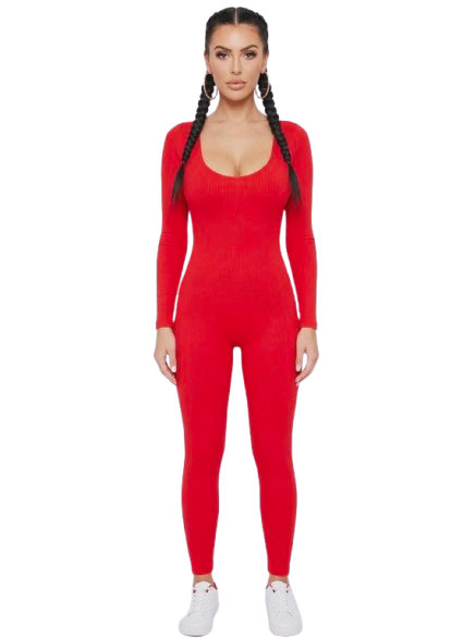 Option 1 (Catchy & SEO-friendly): Chic Ribbed Long Sleeve Jumpsuit – Fitted Scoop Neck Bodysuit