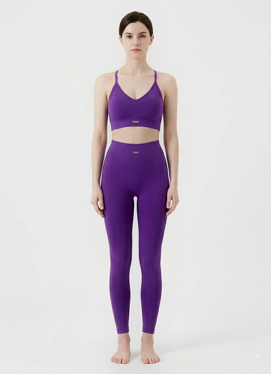 Aura Ribbed V-Neck Bra & High-Waist Leggings Activewear Set