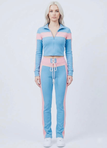Color-Block Lace-Up Tracksuit Set