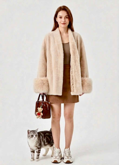 Luxury Cream Faux Fur Coat