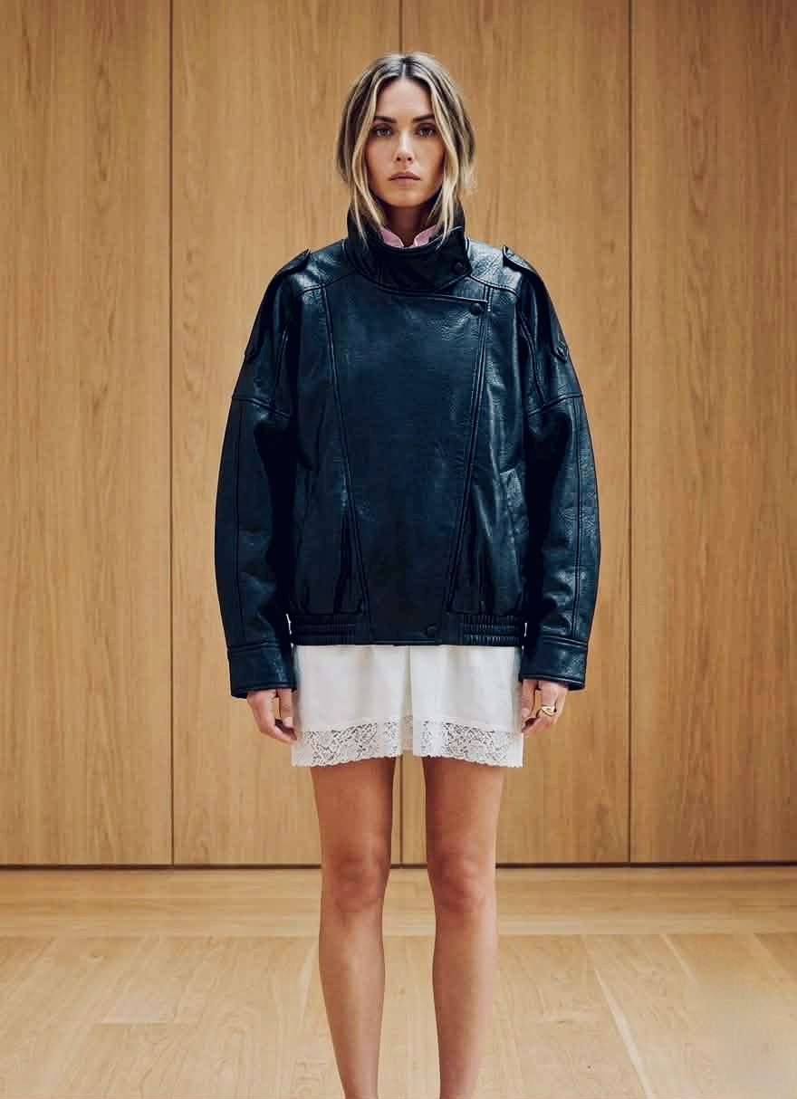 Premium Oversized Faux Leather Jacket with Convertible Collar