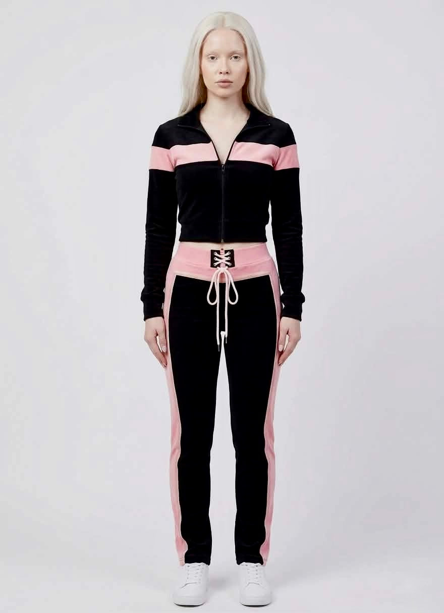 Color-Block Lace-Up Tracksuit Set