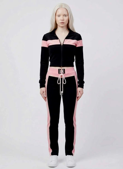 Color-Block Lace-Up Tracksuit Set