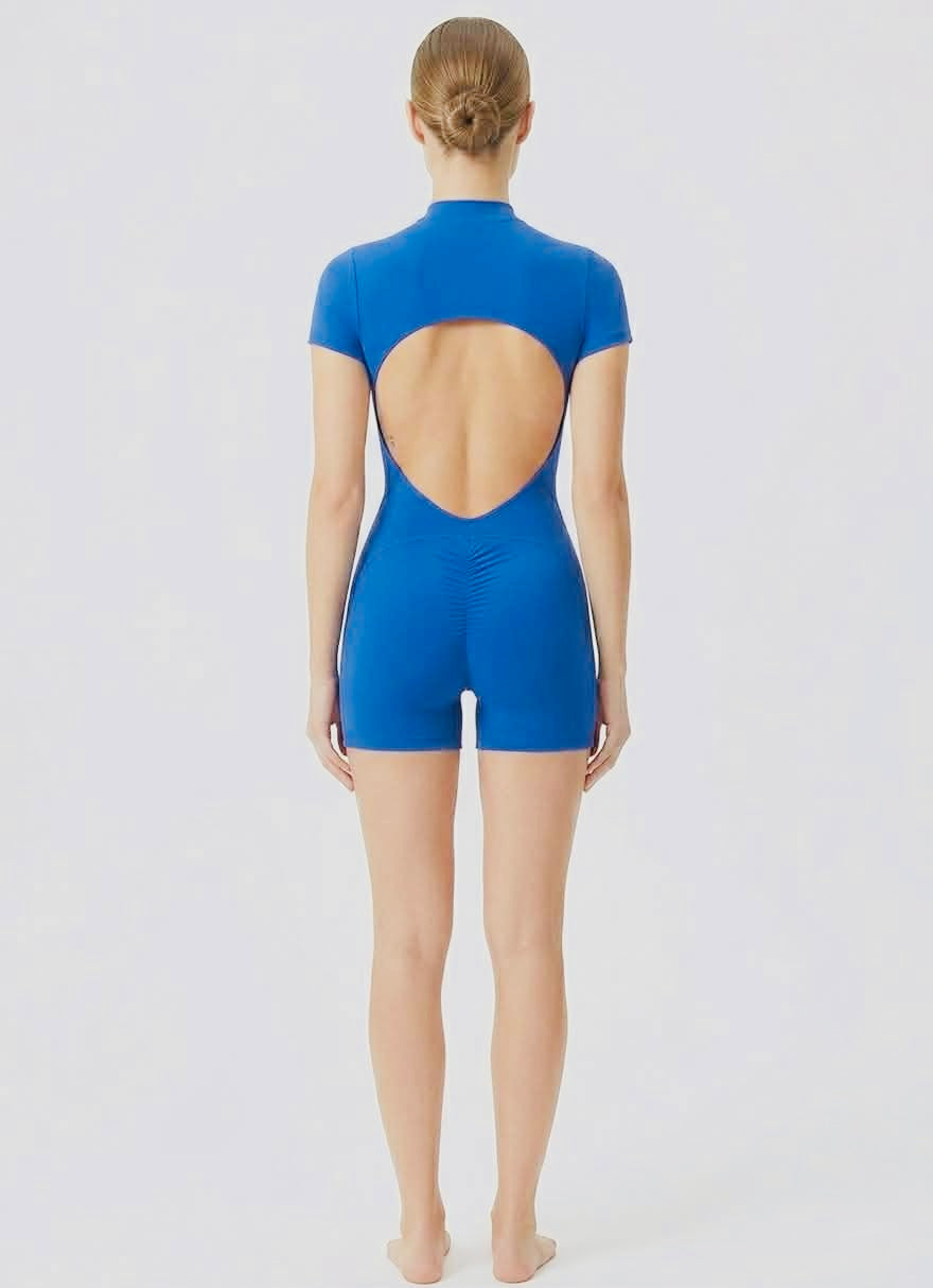 Cobalt Mock-Neck Short Sleeve Active Romper