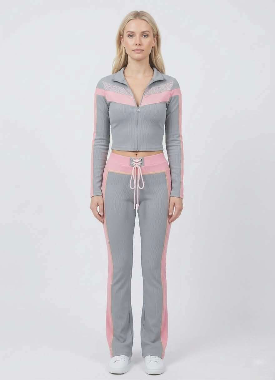 Color-Block Lace-Up Tracksuit Set