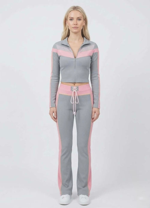 Color-Block Lace-Up Tracksuit Set