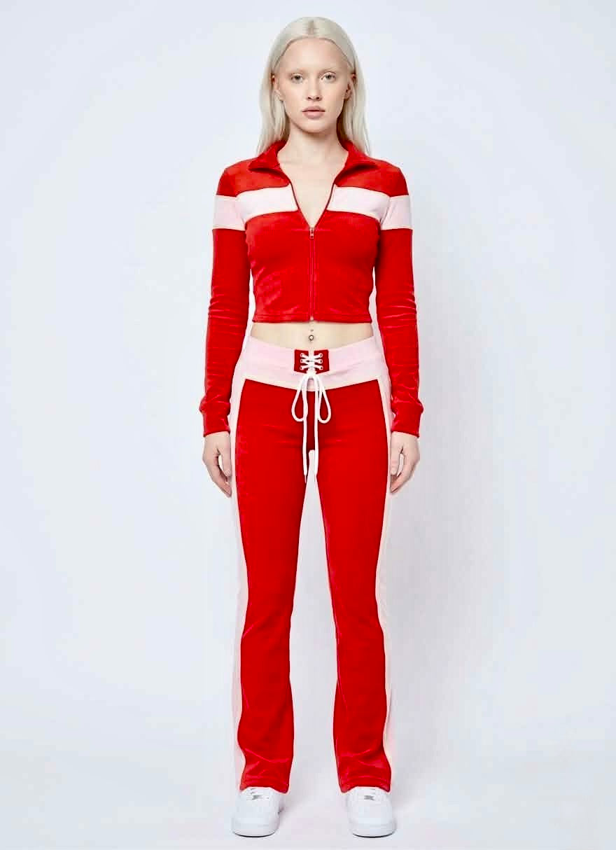 Color-Block Lace-Up Tracksuit Set