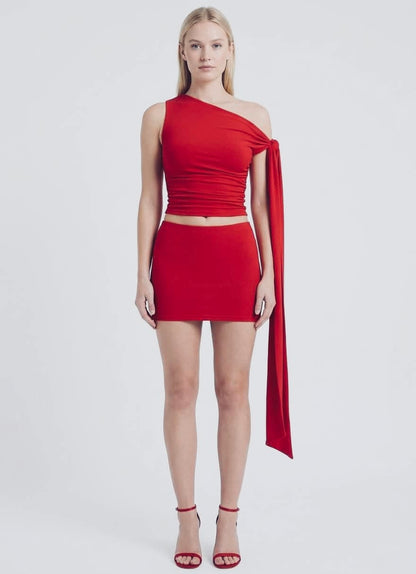 carlett One-Shoulder Co-ord Set in Crimson