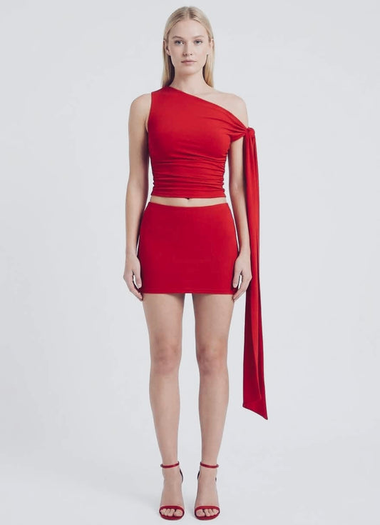 carlett One-Shoulder Co-ord Set in Crimson