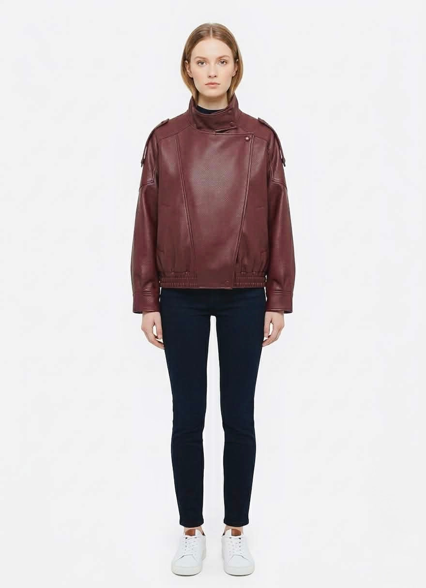 Premium Oversized Faux Leather Jacket with Convertible Collar